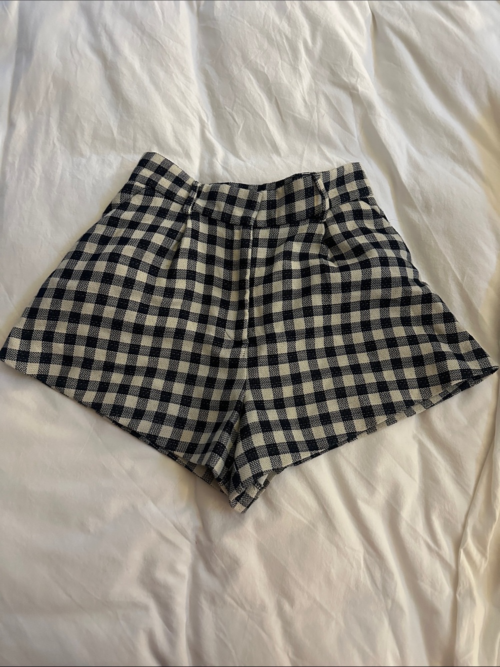 River Island Black and White Gingham High-Waist Shorts